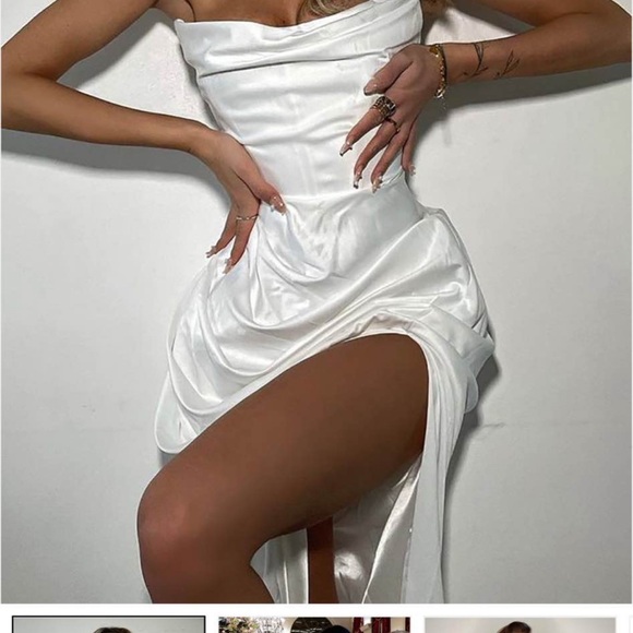 White corset satin wedding/ evening dress - Picture 2 of 2